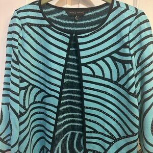 Ming Wang Teal and Black Striped Cardigan